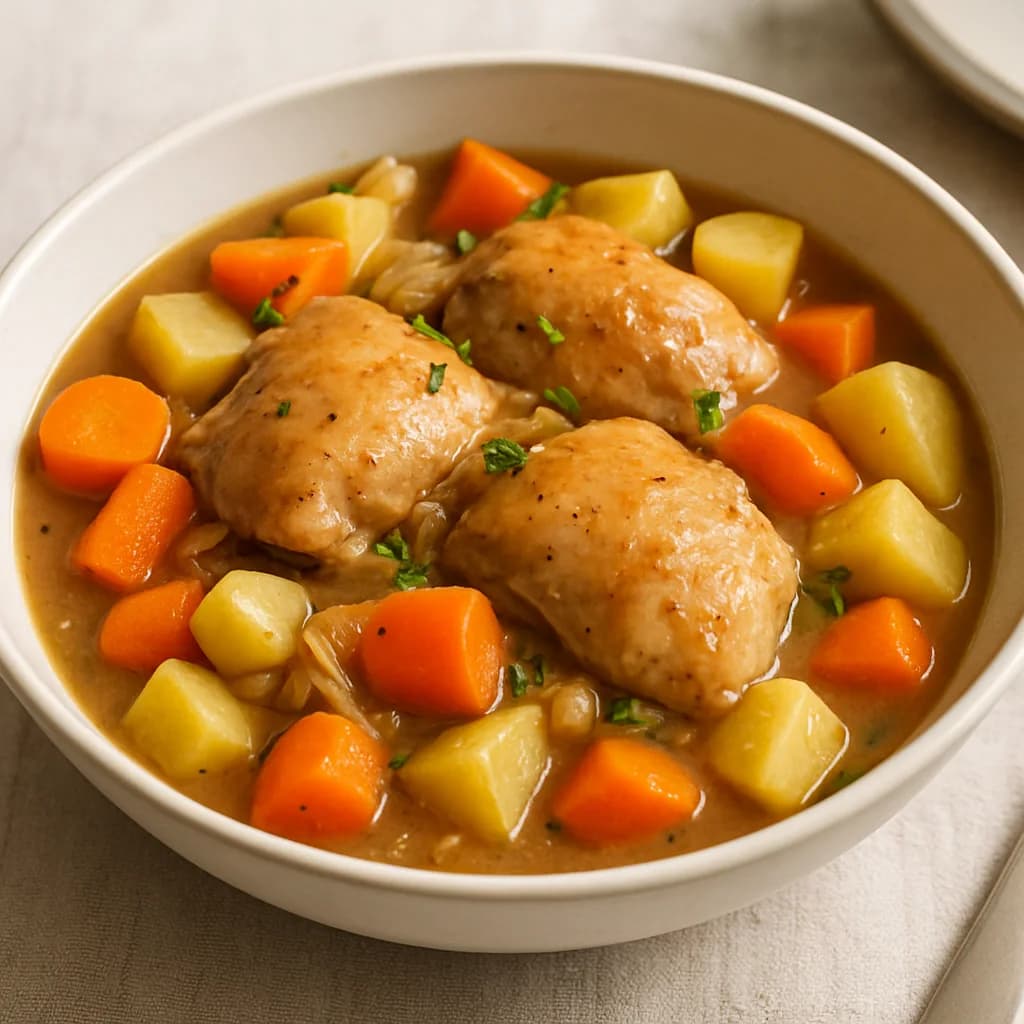 Slow Cooker Thyme Chicken with Root Vegetables recipe photograph