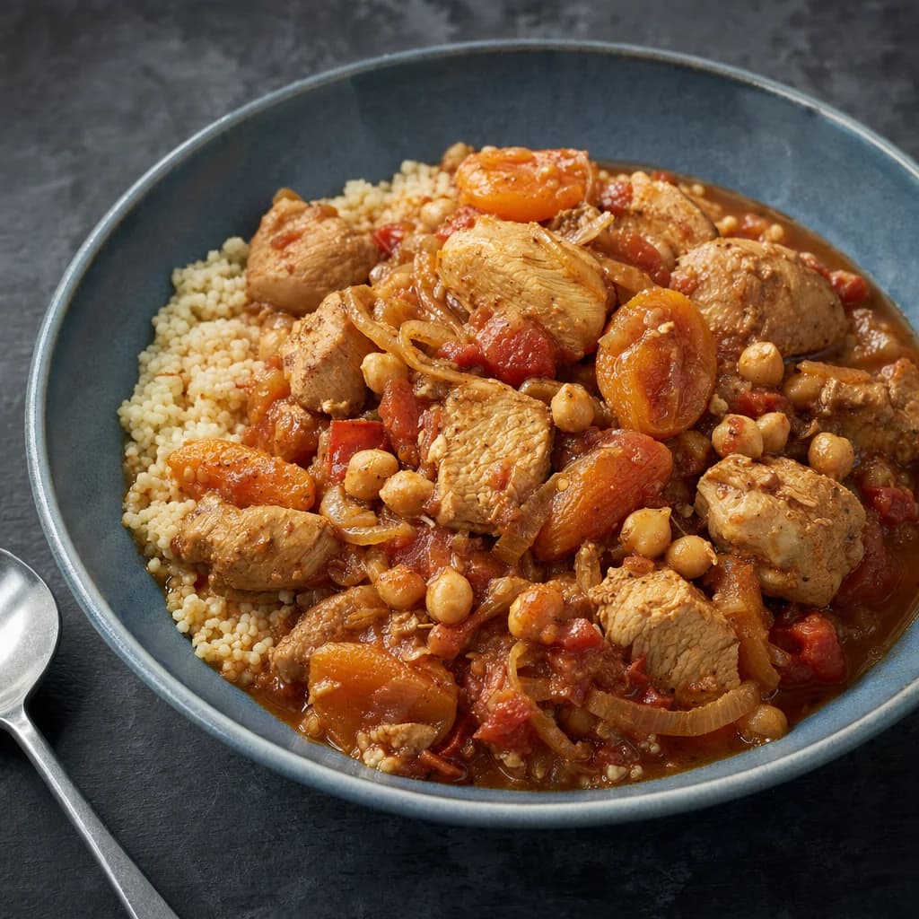 Slow Cooker Pomegranate Turkey with Apricots and Chickpeas recipe photograph
