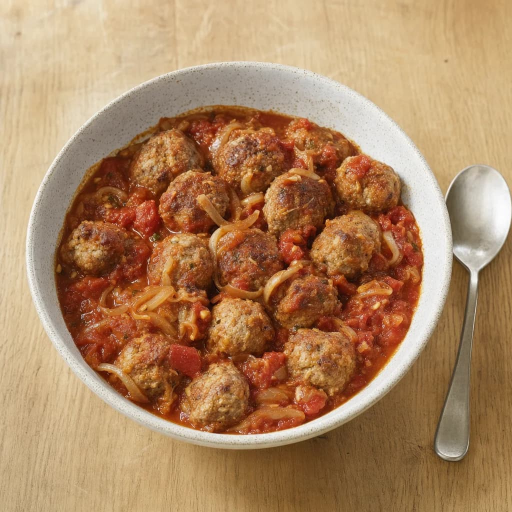 Slow Cooker Pork and Apple Meatballs with Sage Tomato Sauce recipe photograph