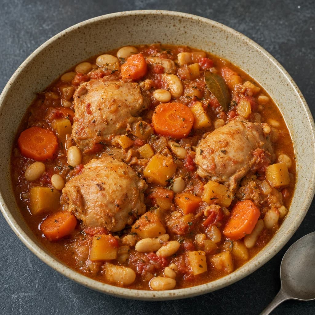 Slow Cooker Chicken, Root Vegetable and Butter Bean Cassoulet recipe photograph