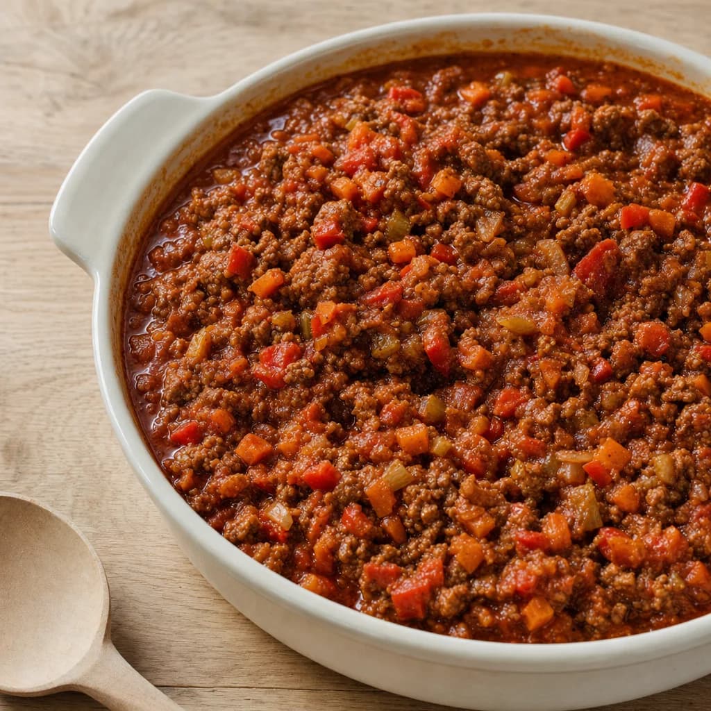 Slow Cooker Beef Mince, Red Pepper and Tomato Ragu recipe photograph