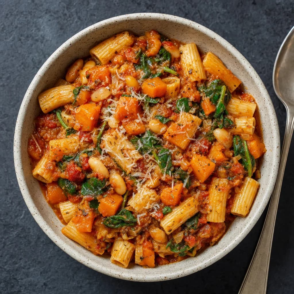 Slow Cooker Butternut Squash, White Bean and Rosemary Pasta Sauce recipe photograph