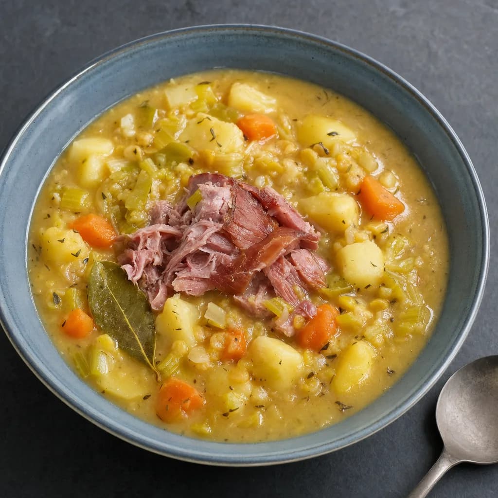 Slow Cooker Ham Hock and Golden Split Pea Soup recipe photograph