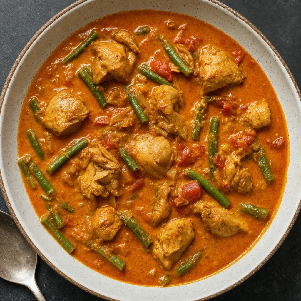 Slow Cooker Tomato, Coconut and Green Bean Chicken Curry recipe photograph