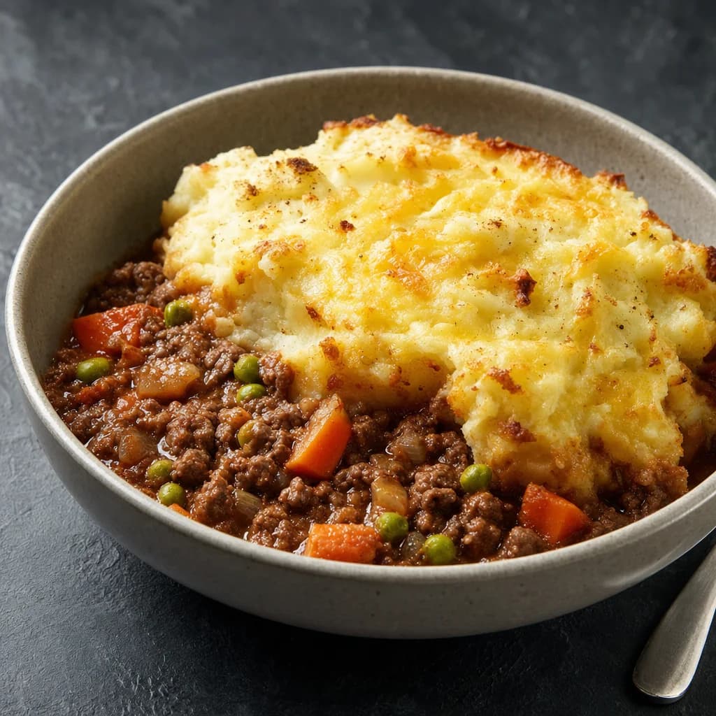 Slow Cooker Minced Beef Cottage Pie with Cheesy Mash recipe photograph
