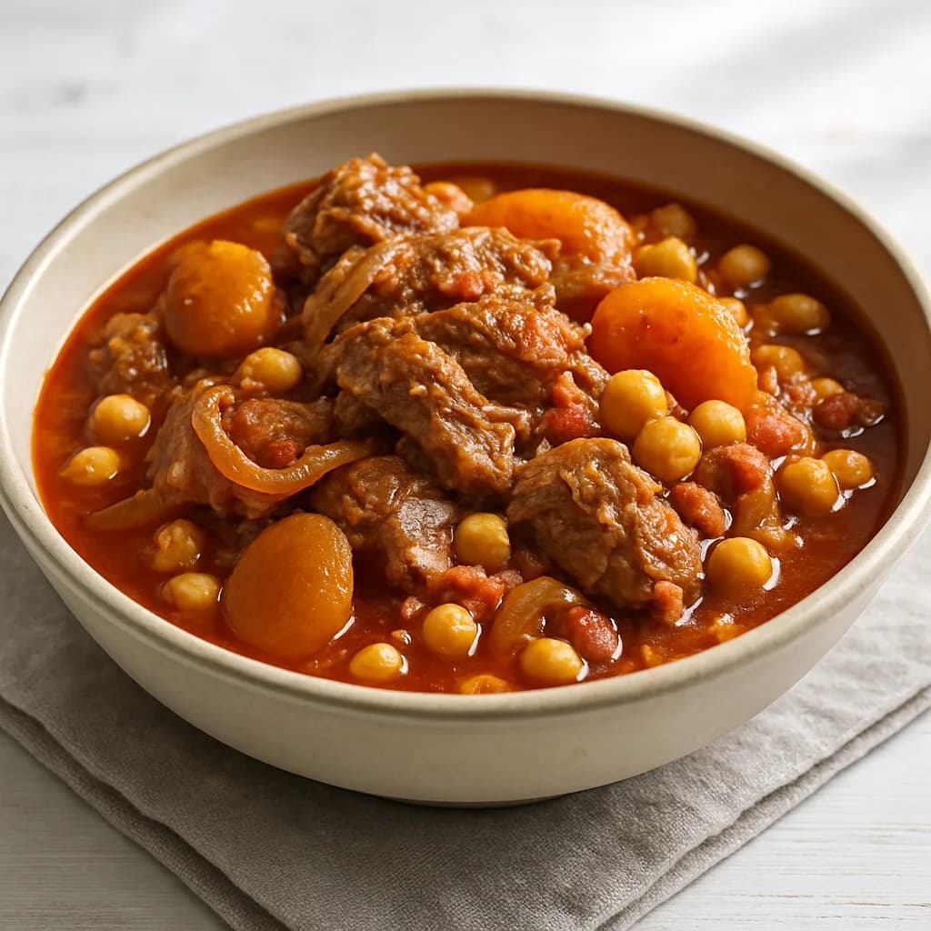 Slow Cooker Harissa Lamb with Apricots and Chickpeas recipe photograph