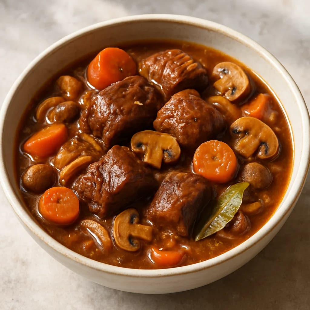 Slow Cooker Beef Shin, Mushroom and Ale Pie Filling recipe photograph